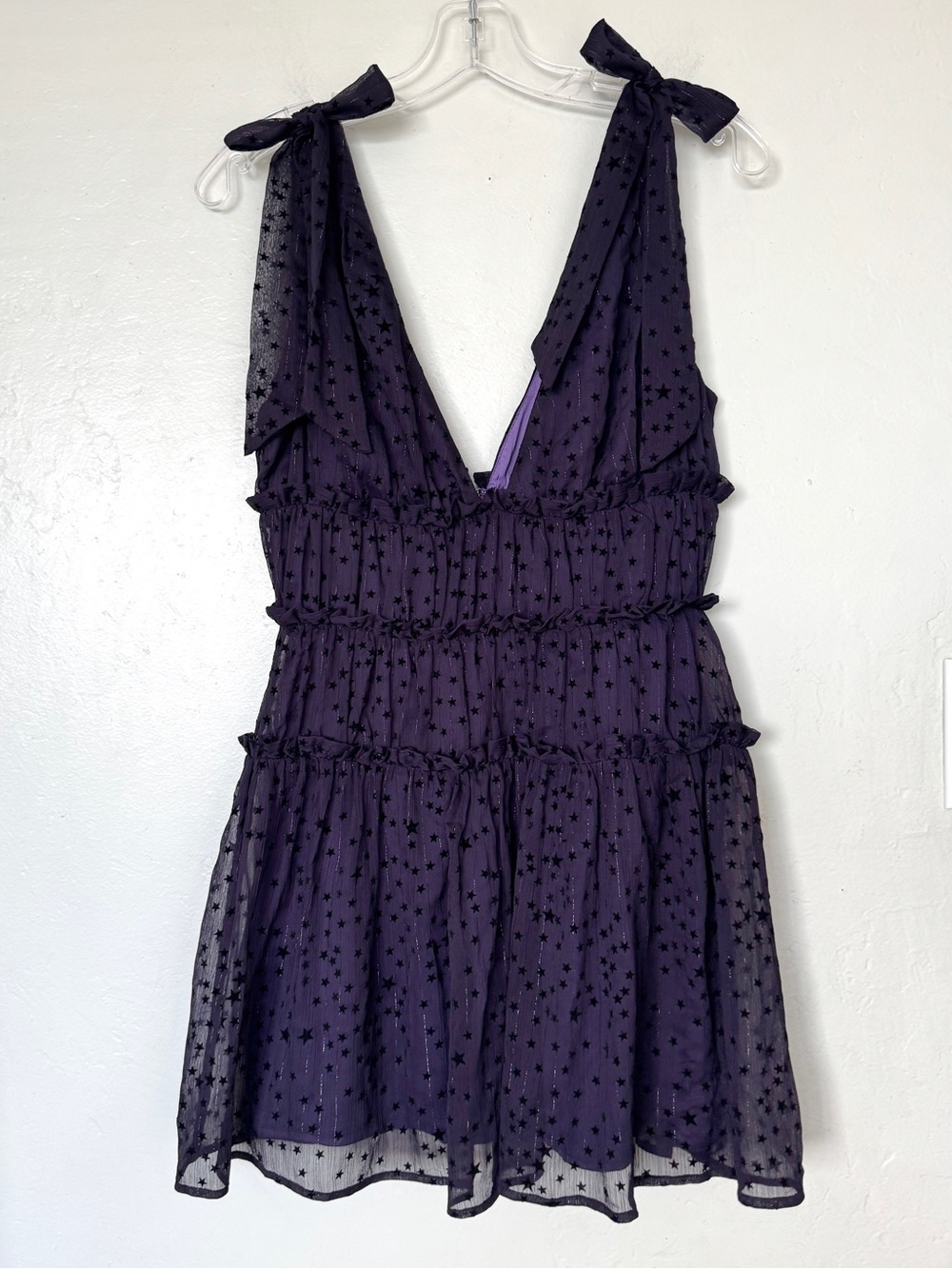 MAJORELLE Emmalyn Midnight Purple Star-Print Tie-Shoulder Mini Dress
